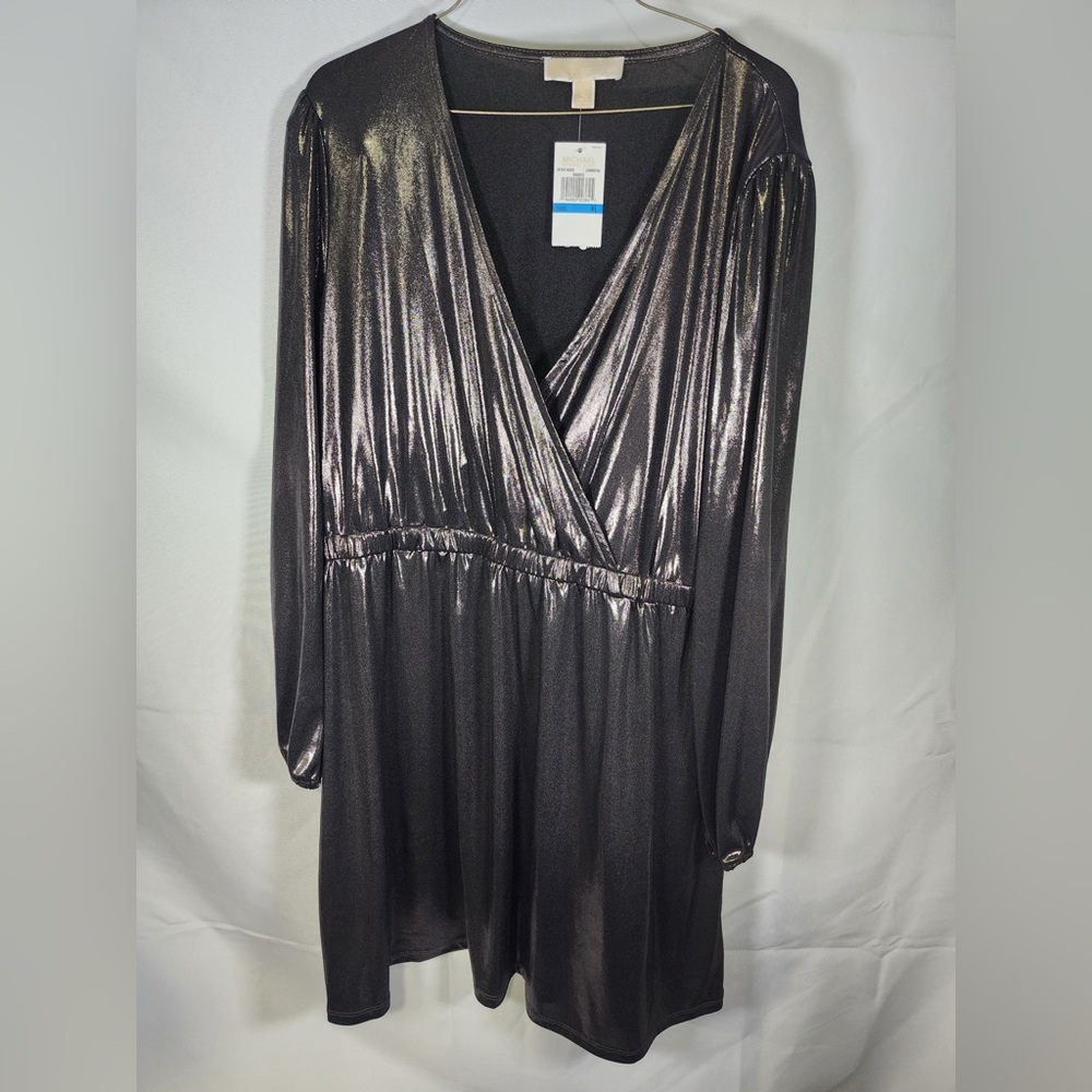 Michael Kors NWT Gunmetal Metallic Long Sleeve Dress Size XL